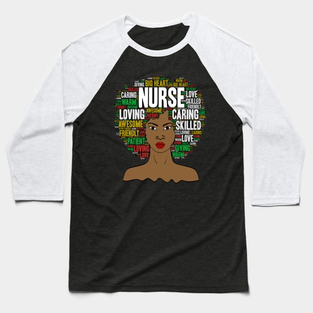 Black Nurse Afro Word Art Baseball T-Shirt by blackartmattersshop